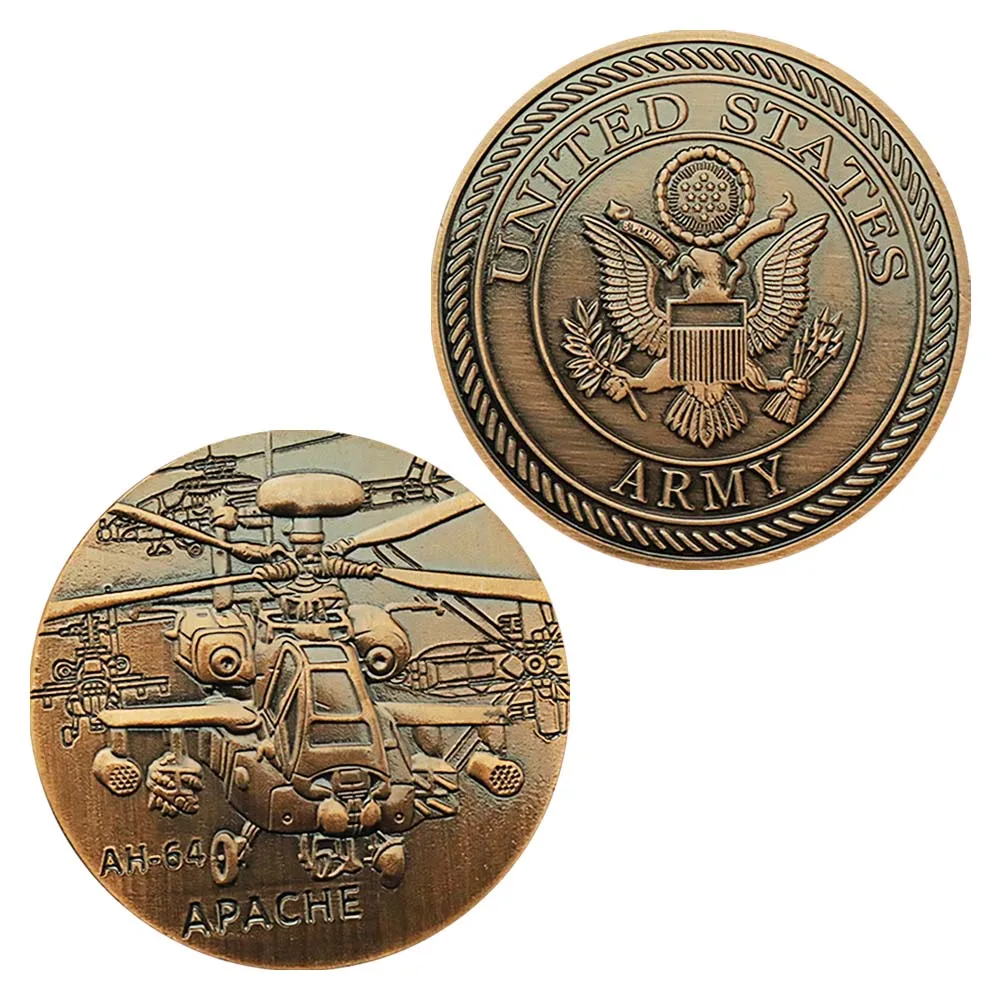 

US Army AH-64 Apache Gunship Bronze Plated Souvenirs and Gifts US Coins Veteran Collectible Challenge Coin Commemorative Coin