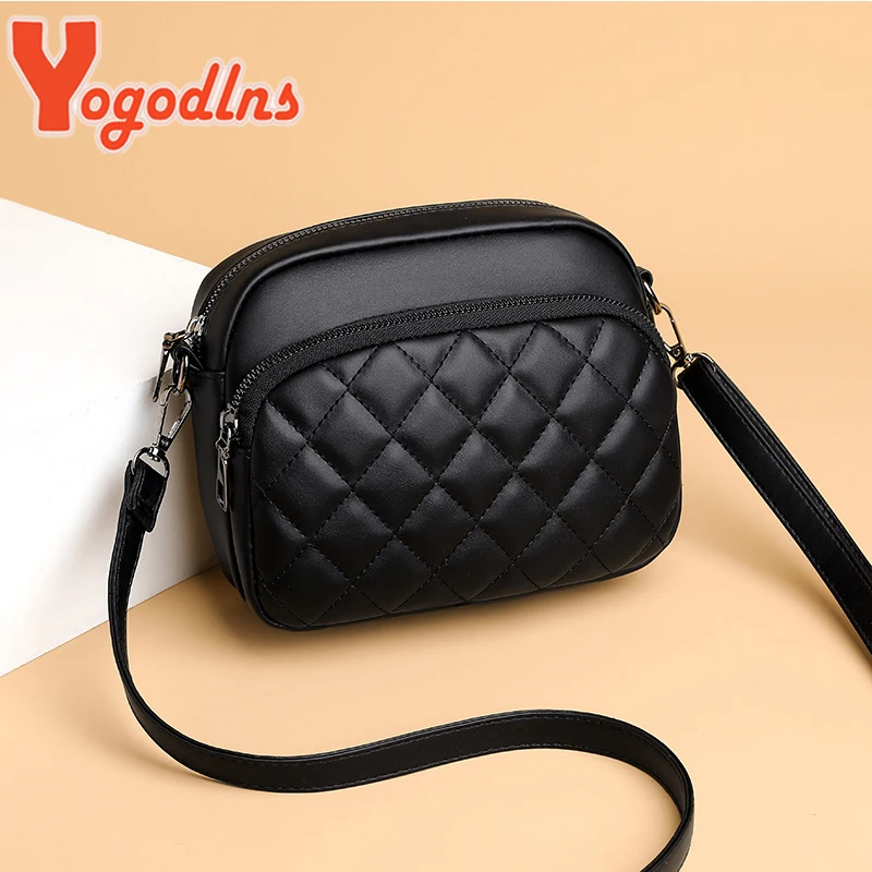 

Yogodlns Diamond Lattice Shoulder Bag PU Leather Crossbody Bag Brands Messenger Handbag and Purse Shopping Cellphone Bag sac
