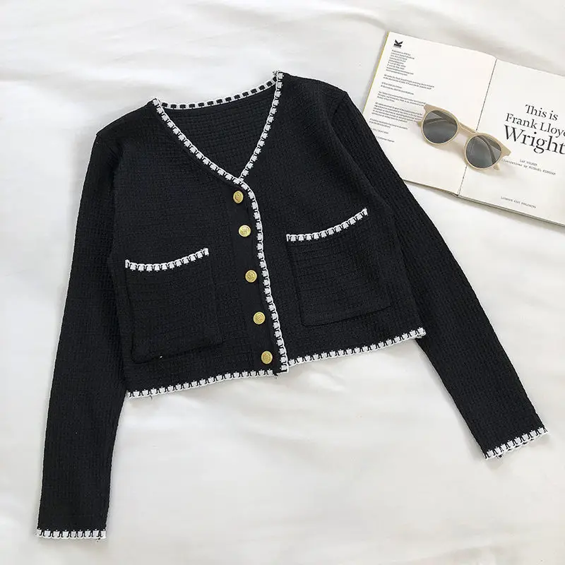 Женский вязаный кардиган с V образным вырезом и длинным рукавом| |