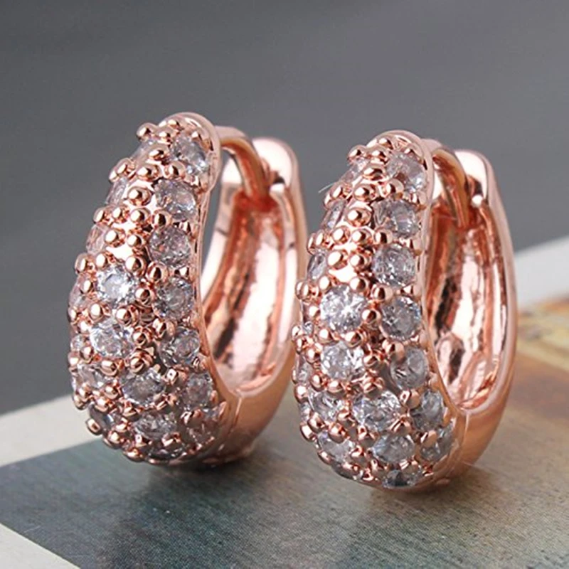 Женские серьги с кристаллами в виде Круга очаровательные розового золота