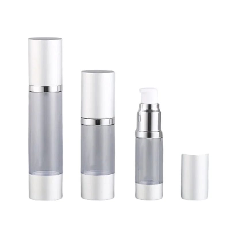 15ML 30ML 50ML Matt Silver Airless Bottle Empty Plastic Vacuum Cosmetic Packaging Container Refillable Lotion Pump Bottles 25pcs
