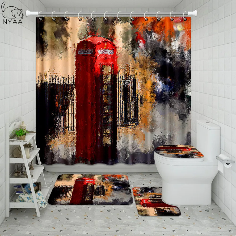 Vixm ретро Лондонский телефон ванная комната водонепроницаемый набор штор для