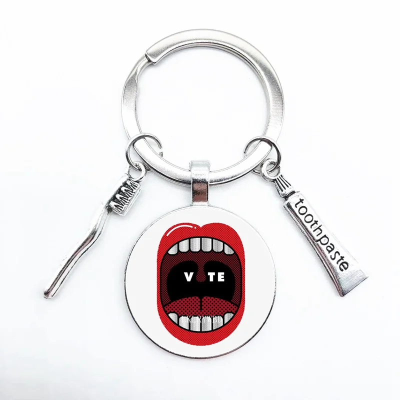 

Popular Hip-hop Tooth Design Keychain Keychain, Round Glass Pendant Keyring, Keychain Accessories for Men and Women