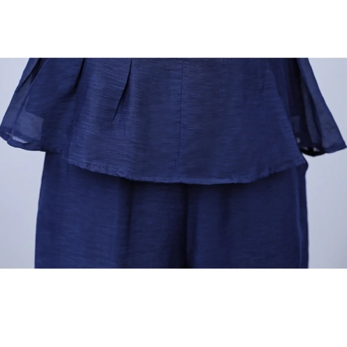 

BacklakeGirls Elegant Navy Blue Two Pieces Set V Neck Half Sleeves Women Tops + Wide Leg Long Pants Casual Slim 2 Pcs Women Set