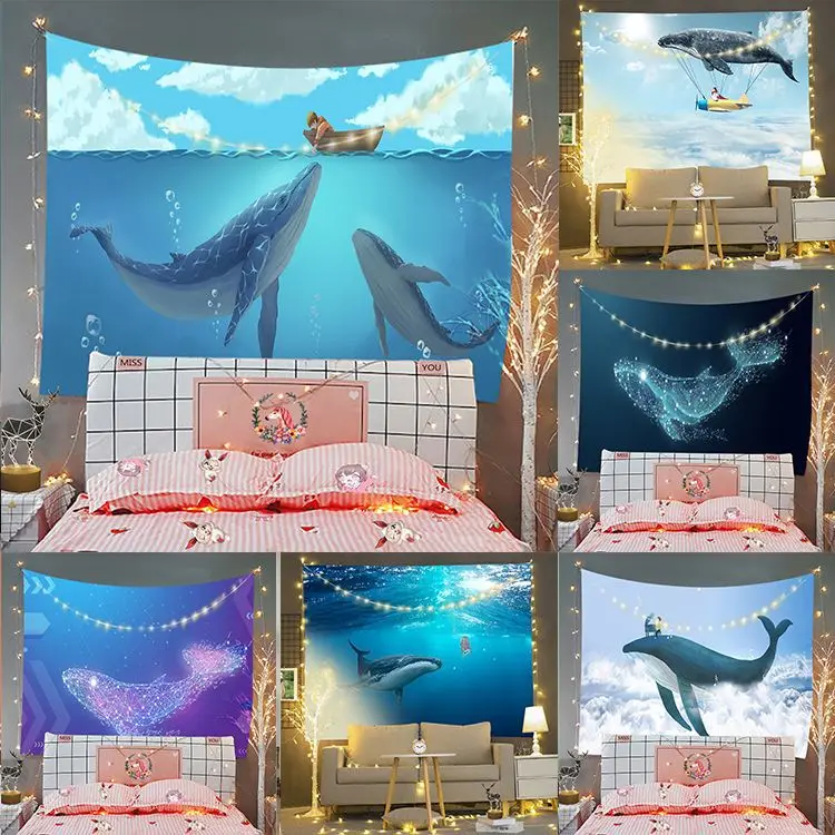 

Nordic dolphins tapestry anime decoration psychedelic Bedside background hanging cloth wall decor college dorm cartoon mural
