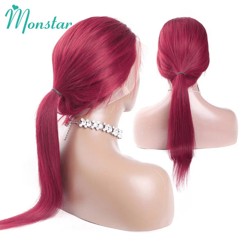 Monstar 99j бордовый парик из натуральных волос на кружеве 8-26 дюймов Длинные