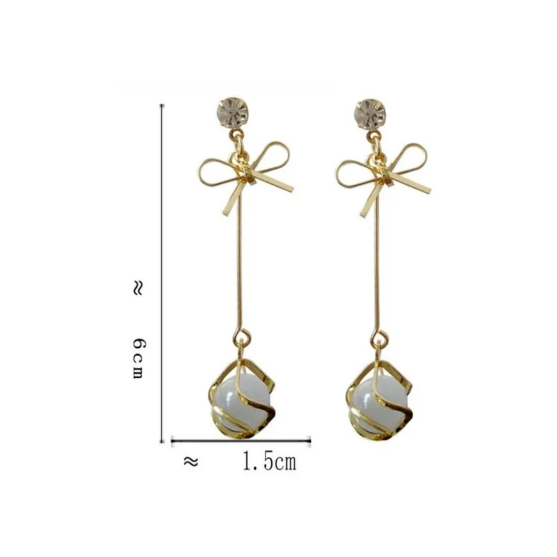 

Opal Natural Stone Pendant Earrings for Women Ladies Bowknot Long Tassel Dangle Earrings Party Wedding Earring Jewelry Gift &