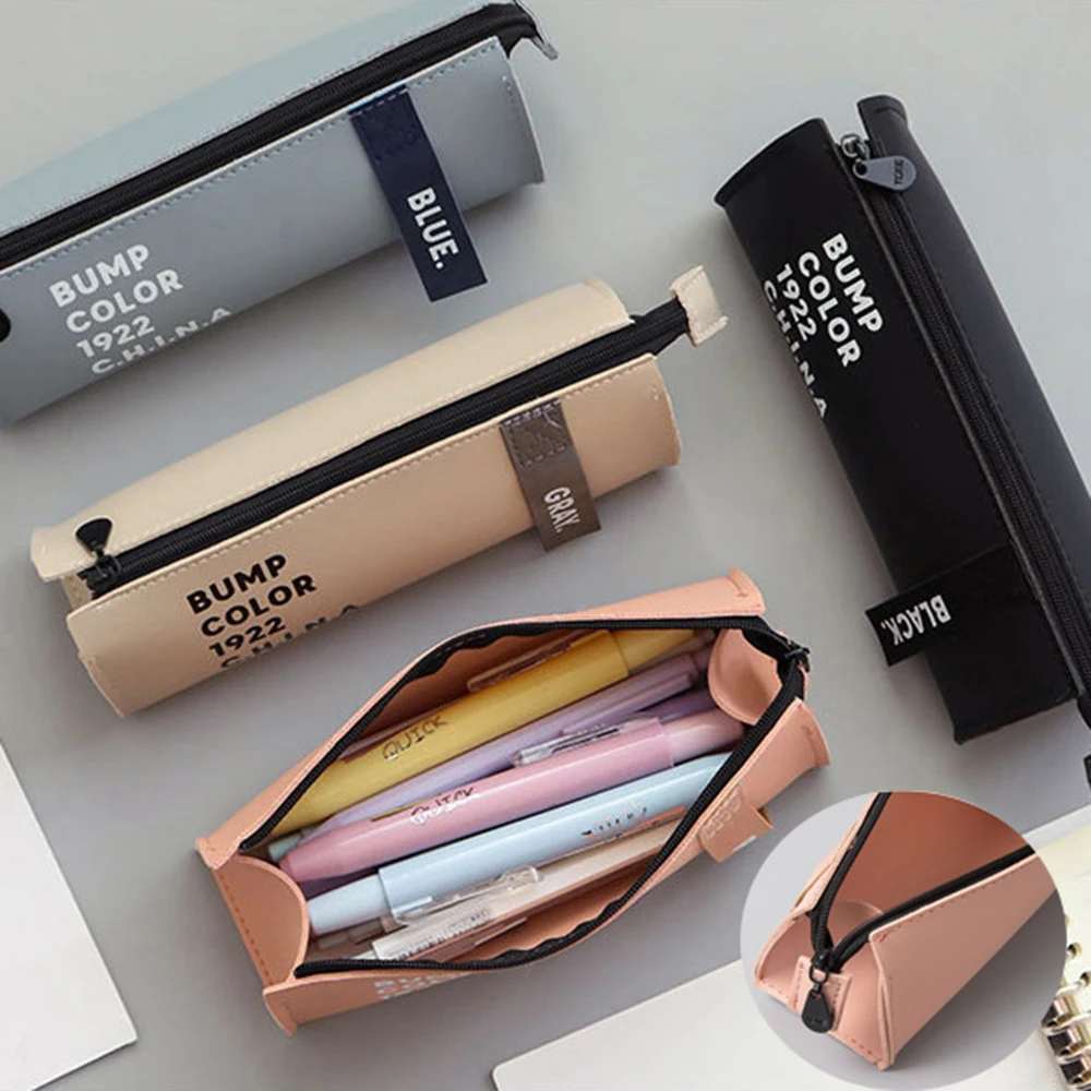 

Simple Pencil Case Ins Leather Student Office School Supplies Korean Stationery Box Cute Triangle Pencil Bags
