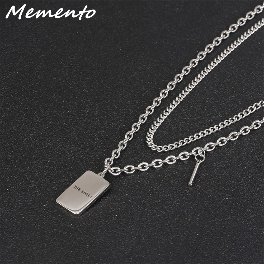 

Memento Custom Square Letter Necklace Personaily Stainless Steel Double-Deck Chain Lettering Pendant Jewelry For Unisex Gifts