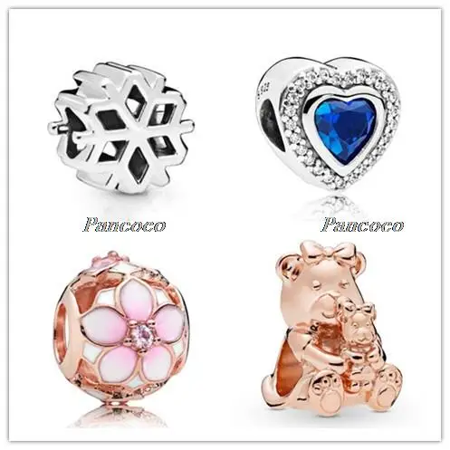 

925 Sterling Silver Charm Rose Dora Bear With Her Sweet Bow And Adorable Baby Beads Fit Pandora Bracelet Diy Jewelry