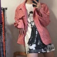 fresh girl ins jacquard pink denim jacket female korea style loose outwear single breasted long sleeved denim coat autumn women
