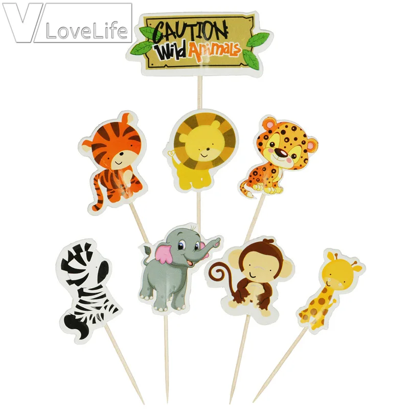 24 шт сафари джунгли животное кекс Toppers выбирает День рождения украшение дети
