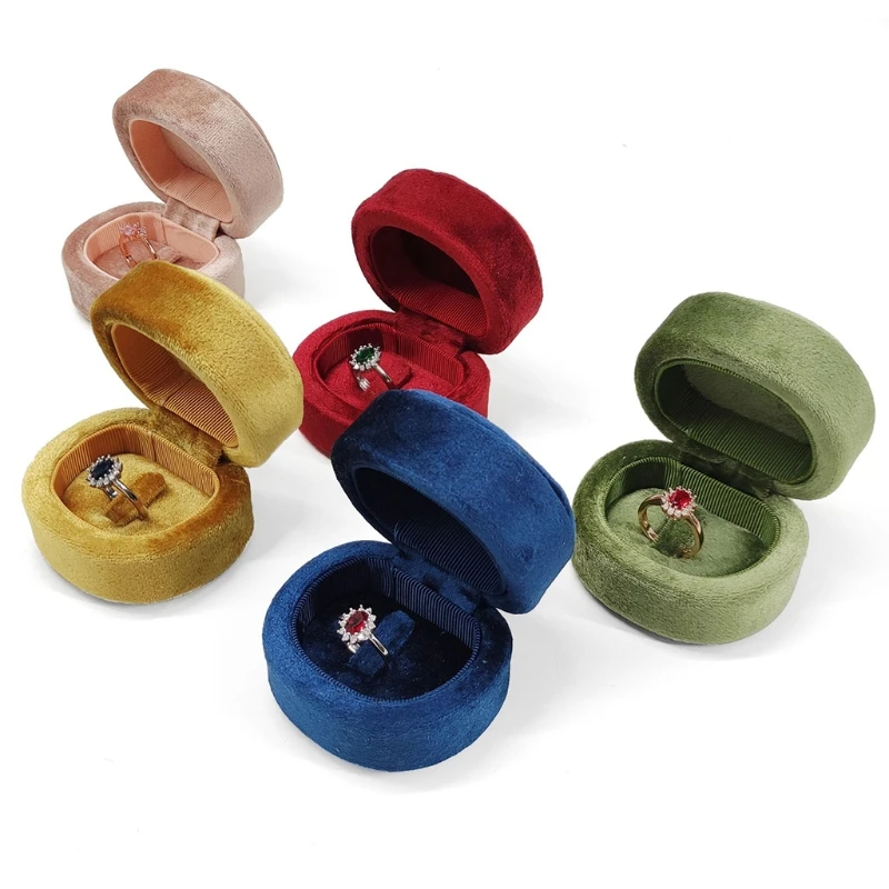 

D Shaped Velvet Ring Box Display Storage Case Wedding Engagement Rings Organizer Jewelry Gifts C7AF