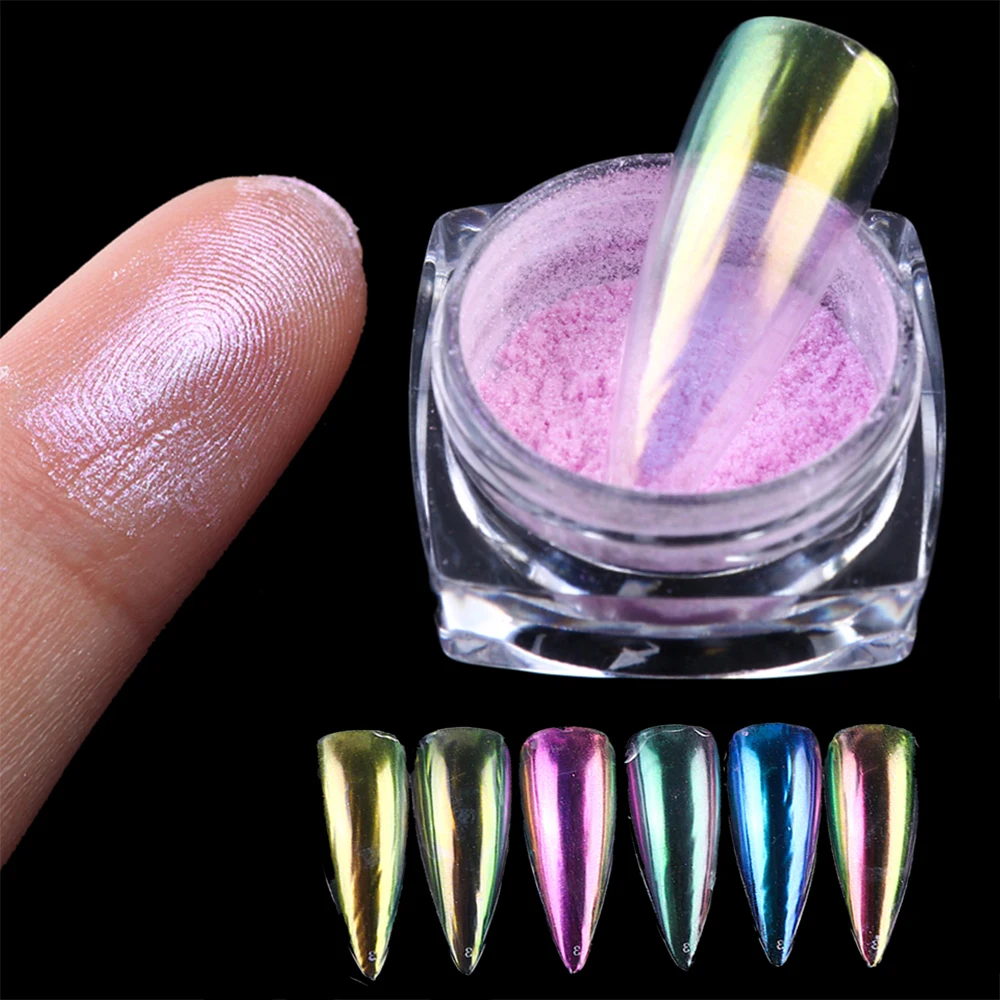 Прозрачный блестящий зеркальный неоновый порошок для ногтей Holo Aurora