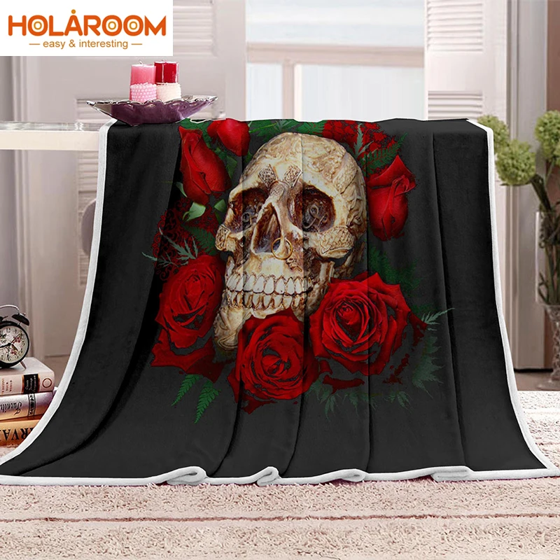

Одеяло для сна, супермягкое, уютное, бархатное, плюшевое, плед, одеяло с рисунком черепа и сахара в цветочек, искусство, шерпа, покрывало для д...