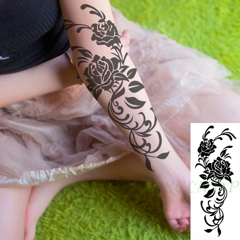 Водостойкая Временная тату-наклейка черная роза темный элемент тату флэш-тату
