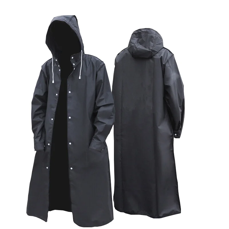 

Black Fashion Raincoat Men Adult Waterproof Long Size Raincoats Hooded Outdoor Rain Coat For Hiking Bike Travel Fishing Climbing