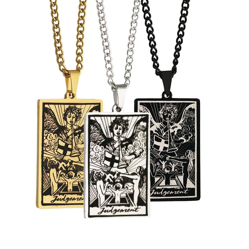 

2021 new women jewelry stainless steel large Alcana Tarot pendant pendant men's titanium steel twelve constellation necklace