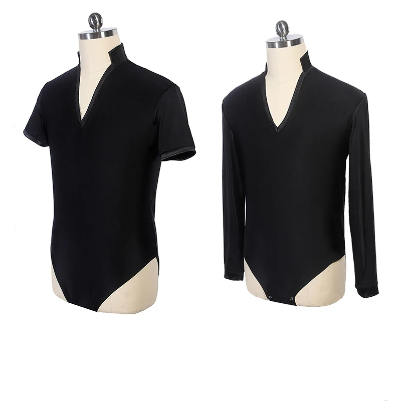 

New Male Latin Dance Clothes Black Tops V-Neck Bodysuit Professional Ballroom Shirts Standard Dance Competition Costume BI813