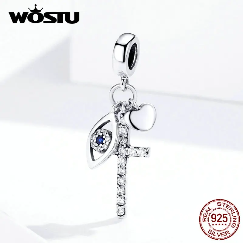 WOSTU Настоящее серебро 925 пробы крестиковые глаза очаровательные бусины в виде