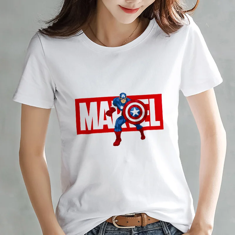 XWT2558 LUSLOS серия Marvel Футболка модная Супергерои мультфильм печать белая футболка Женская Повседневная короткий рукав o-образный вырез футболки - Цвет: XWT2558