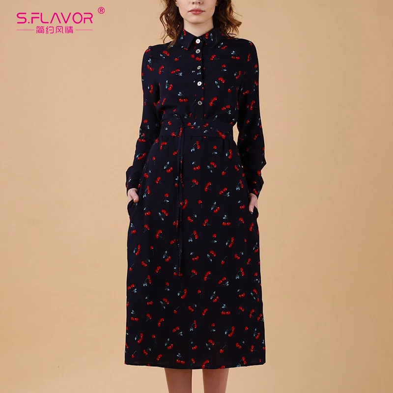 Женское платье рубашка с длинным рукавом S.FLAVOR Элегантное повседневное весеннее