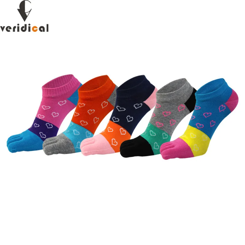 

VERIDICAL 5 Pairs/Lot Fashion Women Socks With Toes Colorful Love Cute Five Finger Socks Cotton Summer Ankle No Show Socks