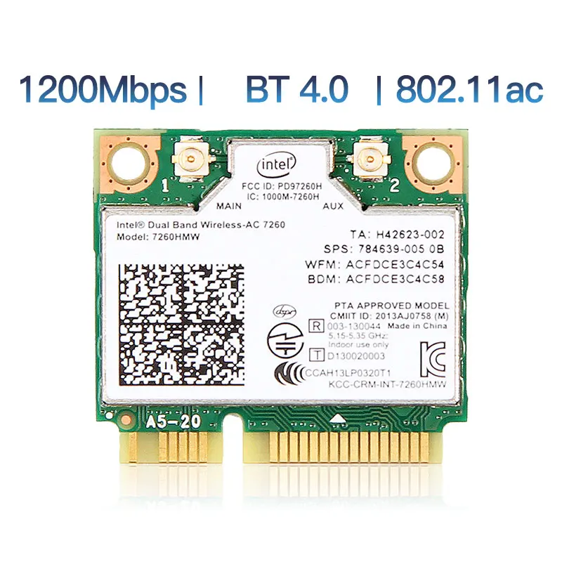 Двухдиапазонный 802.11AC 1200 Мбит/с для Intel7260 7260AC 7260HMW 2 4/5 ГГц 867 м Wi Fi Bluetooth 4 0 Mini PCIe