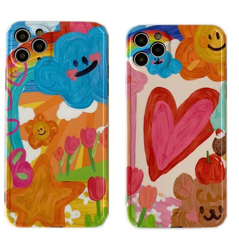 Lovely Graffiti Oil Painting Cases For Iphone 11 12 Pro Max Case Funda Iphones xr x xs 7 8plus full back cover phone accessories