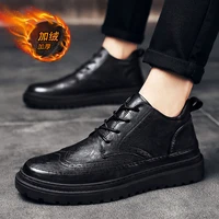 botas hombre men winter plush warm safety shoes british style fashion genuine leather high top snow boots waterproof boots vii
