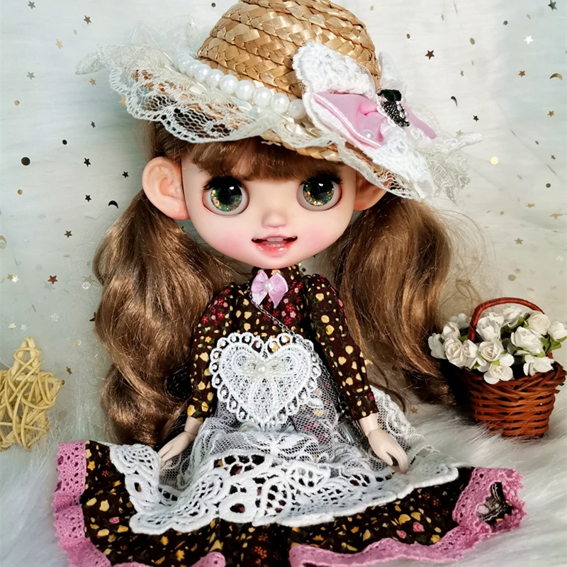 Одежда для куклы блайз кофейное клетчатое платье с головным убором Pullip Licca Azone BJD/SD