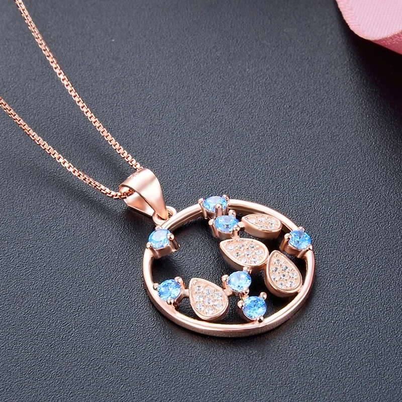 

925 Silver Rose Gold Covered Blue Colored Zircon Pendant Birthday Valentine Gift for Her CHDBD002355