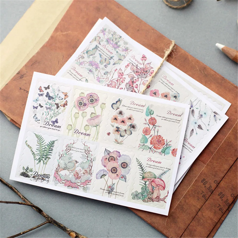 

24pcs=3 Sheets Dairy Diy Stickers Kawaii Hand-Painted Flower Plants Decorative Stickers Adhesive Stickers DIY Decoration