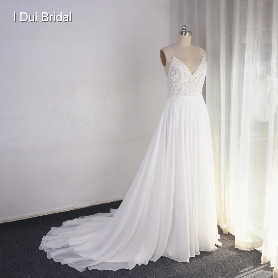 Свадебное платье на бретельках ТРАПЕЦИЕВИДНОЕ ПЛАТЬЕ С кружевной аппликацией