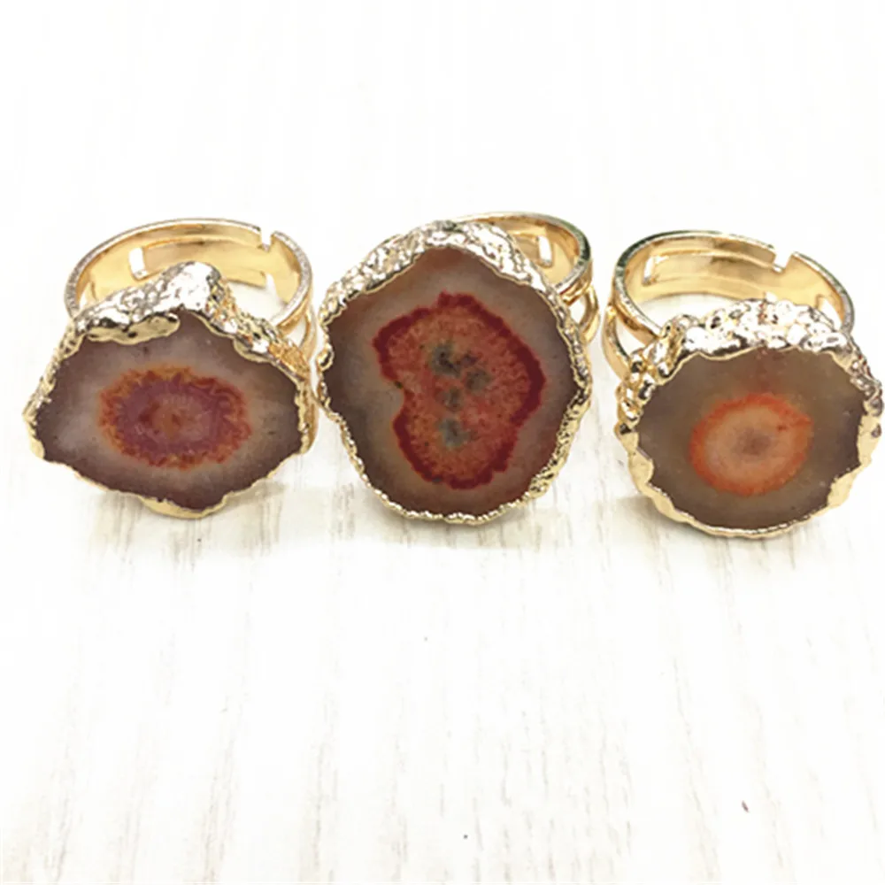 

The Best New charm Dayoff European Crystal Natural AgatesStone Ring for Women Men Drusy Druzy Rings Woman Jewelry 1PCS Wholesale