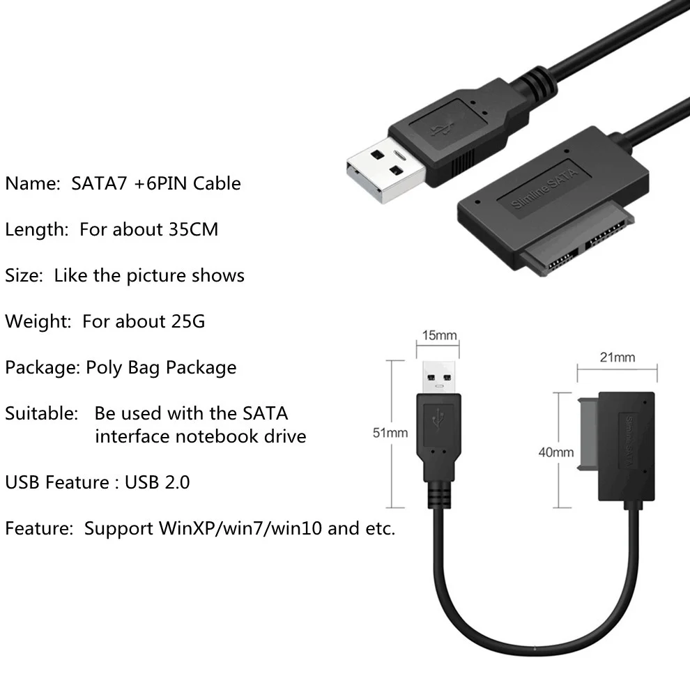 USB адаптер LccKaa для ПК конвертер SATA на 2 0 13 контактный Sata 6P 7P cd rom DVD