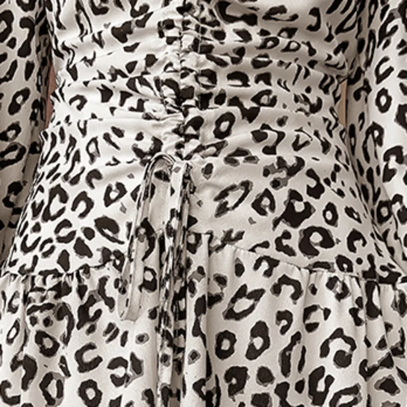 

Woman Dresses Vintage Style High Waist Thin Leopard Print V-neck Robes French Floral Chiffon Dress Female Spring Mini Vestidos