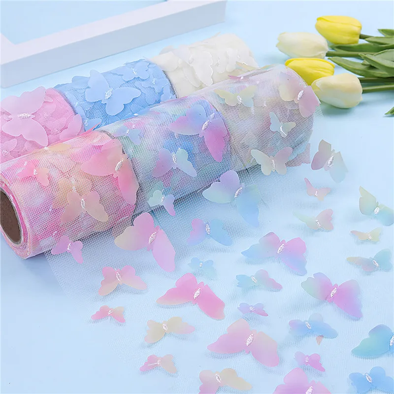

10 Yards/Roll Butterfly Organza Lace For Dress Ribbon Trim Knitting Wedding Embroidered DIY Patchwork Sewing Supply Craft 6/8cm