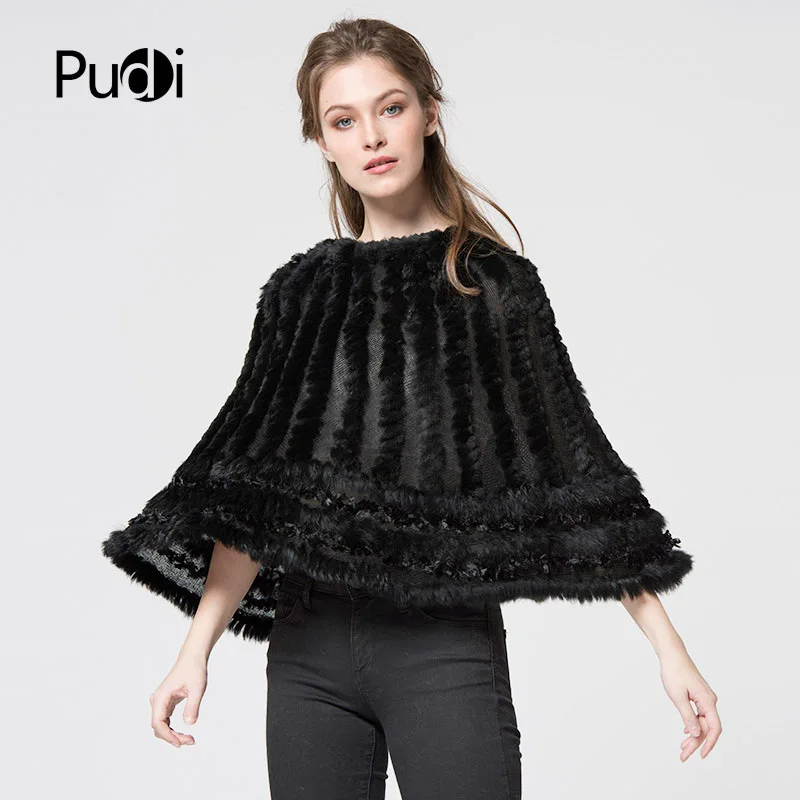 Новое Женское пончо Pudi CK710 настоящая Вязаная Шаль из кроличьего меха с капюшоном