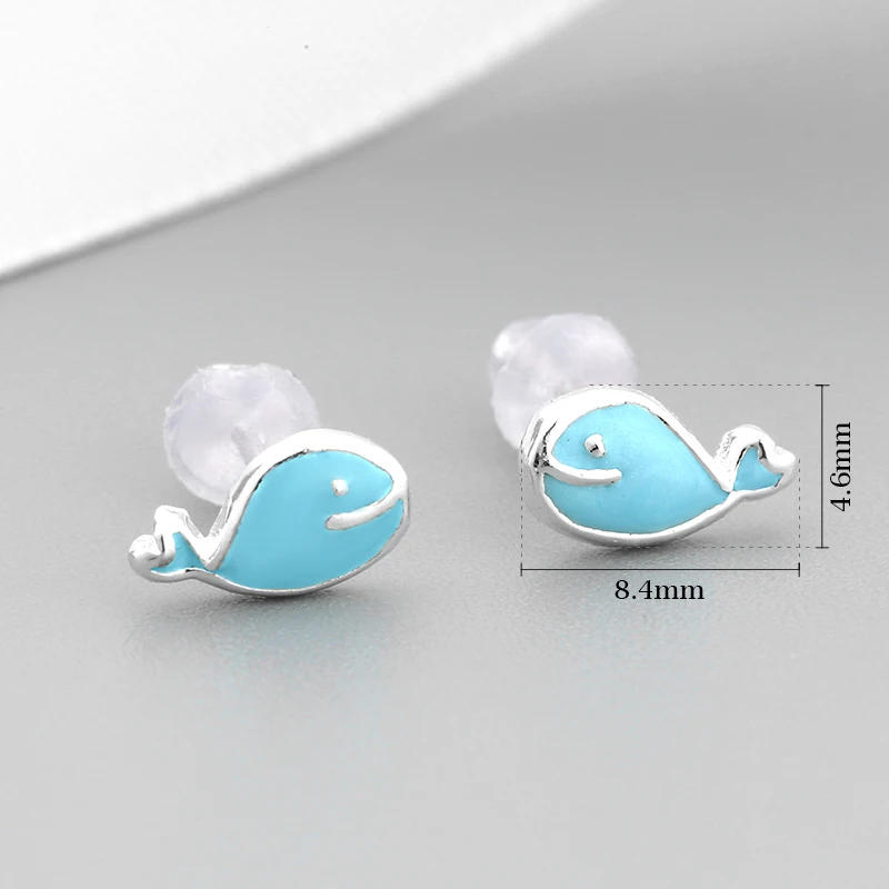 Новые серьги гвоздики из стерлингового серебра 925 пробы с голубым Китом и эмалью