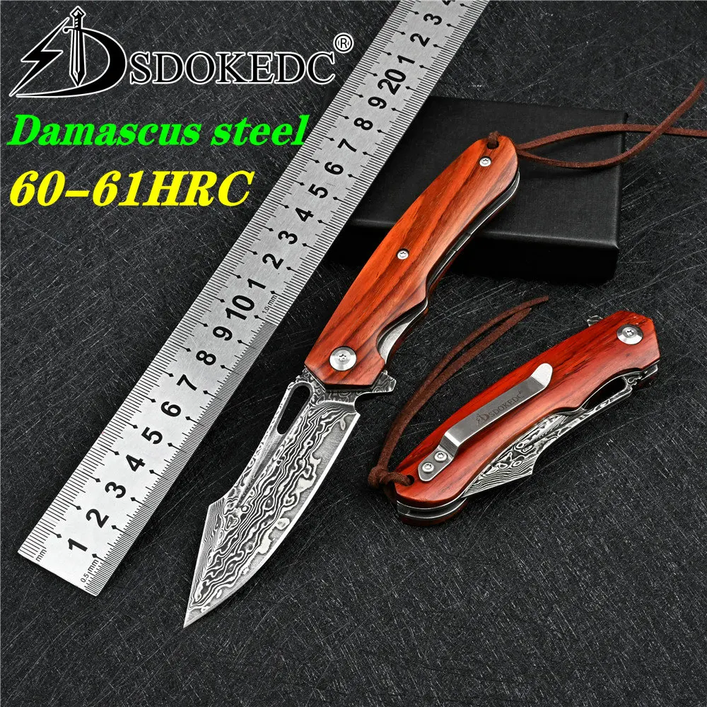 

SDOKEDC Knives VG10 Damascus Ball Bearing Hunting Folding Blade Knife Tactical Military Outdoor Survival Edc Wood Pocket Knifes