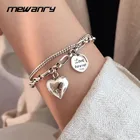 Mewanry 925 стерлингового серебра браслет для женщин новые модные кожаные сумки в винтажном стиле, сапоги в панковском стиле, креативная двойная цепь любящее сердце тайское серебро ювелирные изделия