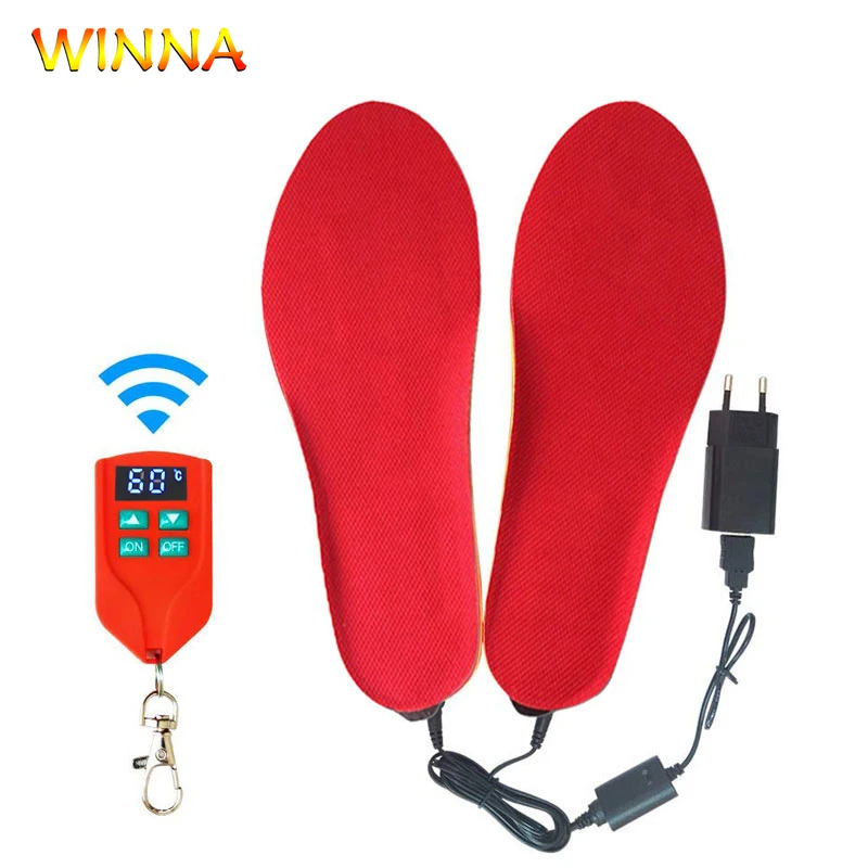 Unisex 2000mAh Electric Heating Insoles Foot Warmer with Wireless LCD Remote Control Heated Insoles for Skiing Hiking Camping