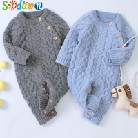 sodawn baby clothes newborns fashion baby boy girl winter button sweater knitted jumpsuit long sleeve romper warm infantis
