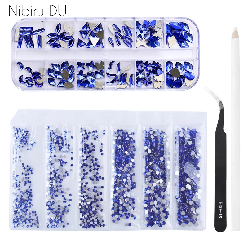 

3d Nail Art Rhinestones Decorations Gems Charms Crystals Multi-size Various Shapes With Tweezers Nail Supplies Professionals