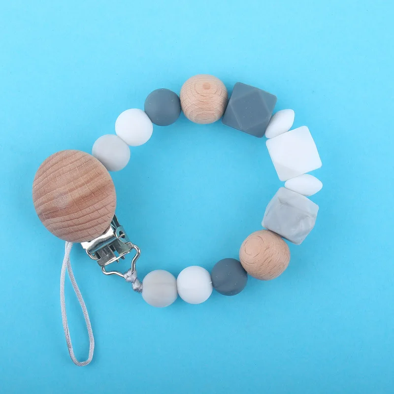 

New Baby Pacifier Chain, Baby Teether Silicone Anti-drop Chain, Beech Wood Pacifier Clip Toy Anti-lost Chain