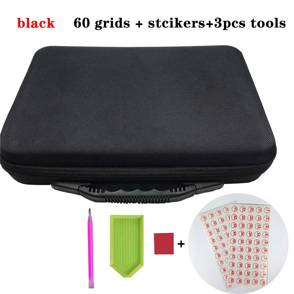 black-sticker-tools Новинка, аксессуары для алмазной живописи, чехол для переноски, контейнер для хранения, коробка для хранения 60 бутылок, ручная сумка с бриллиантовым рисунком, инструменты - Цвет: black-sticker-tools