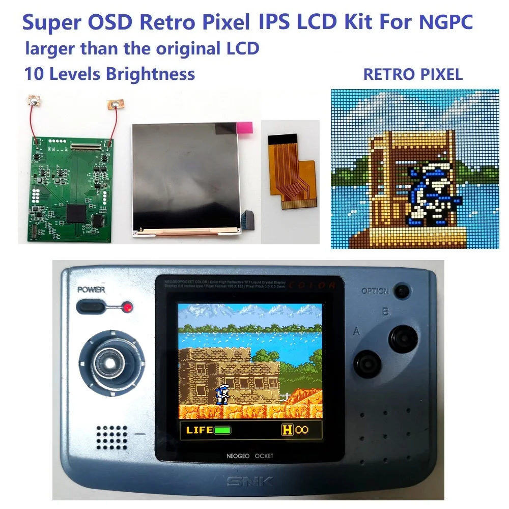 Lcd para Ngpc Lcd para Neogeo Super Versão Grande Tela Ips Backlight Bolso Cor Game Console Osd
