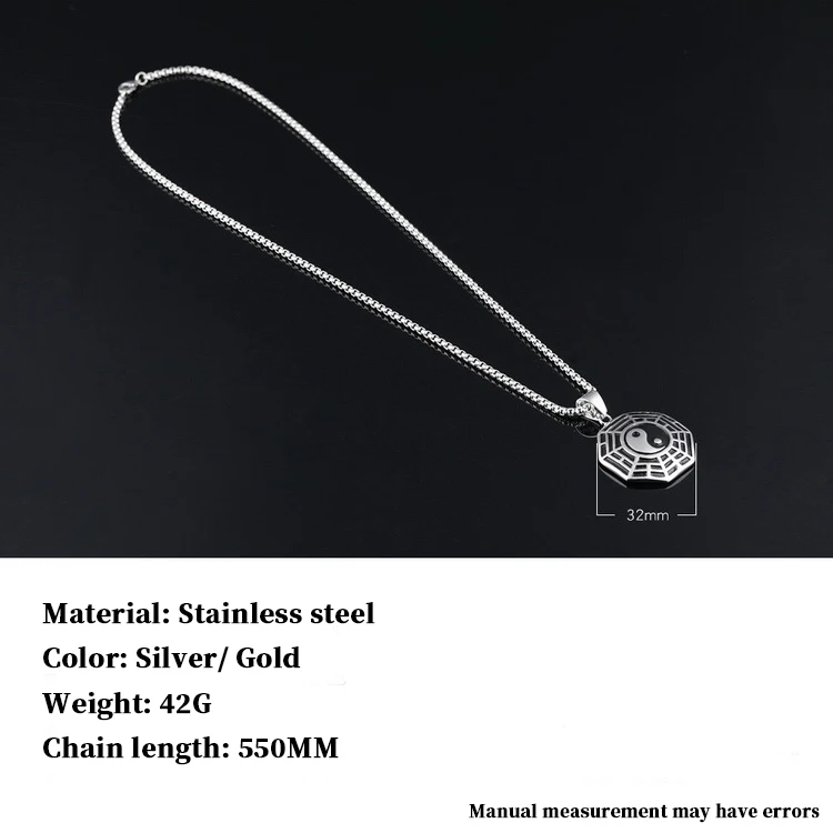 

Vintage Jewelry Yin Yang Five Elements Bagua Pendant Men Necklace Tai Chi Compass Pendant Titanium Steel Men Necklace