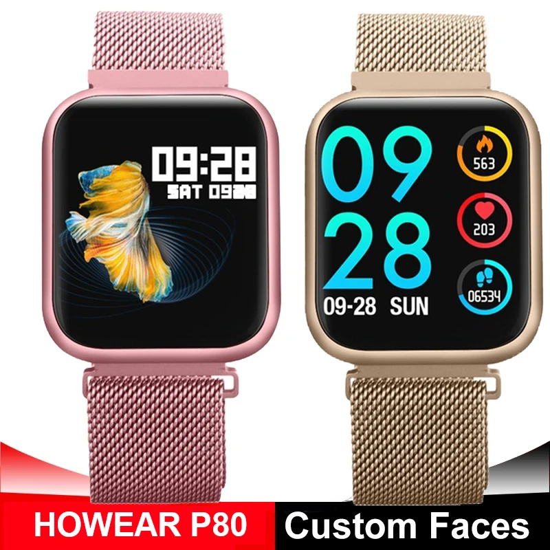 Смарт часы HOWEAR P80 женские с пульсометром водонепроницаемые фитнес напоминанием о